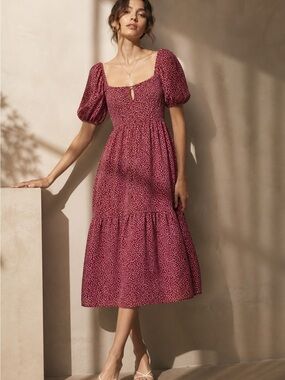 Suzy Shier Red Polka Dot Dress Size M New With Tags Puff Sleeve Chic